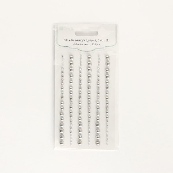 Self-adhesive silver pearls, mixed sizes, 120 pcs/set