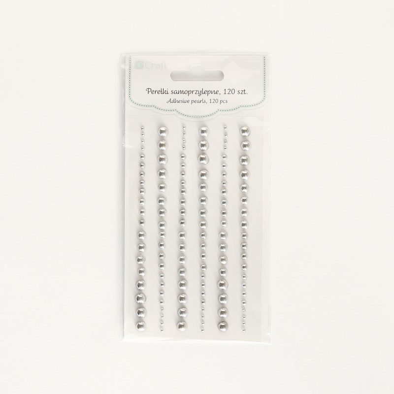 Self-adhesive silver pearls, mixed sizes, 120 pcs/set